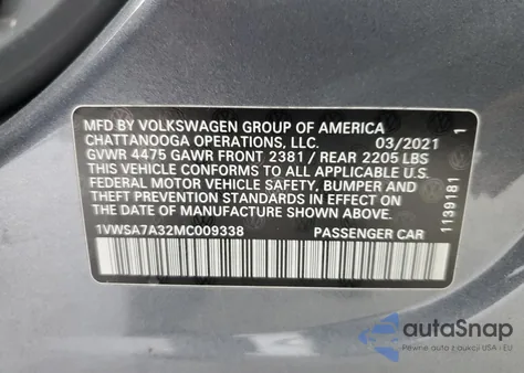 2021 Volkswagen Passat Se from USA, damaged, VIN 1VWSA7A32MC009338